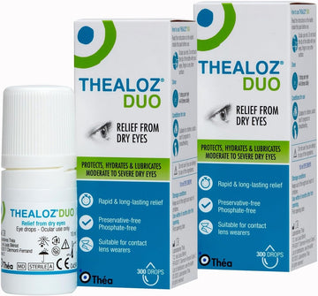 Thealoz Duo Eye Drops - Rapid & Long-Lasting Relief For Dry, Tired & Sore Eyes | Gentle, Preservative-Free Formula | Suitable For Contact Lens Wearers | Pack Of 2 X 10Ml (600 Drops)
