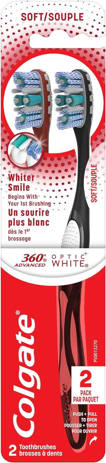 Colgate 360 Advanced Optic White Toothbrush, Soft, 2 Count