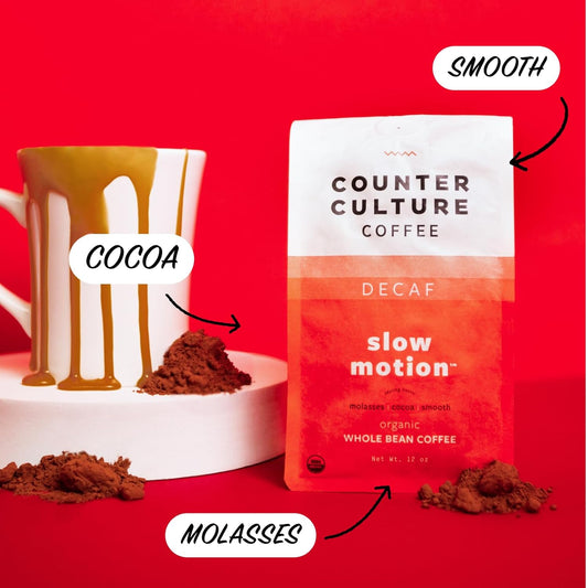 Counter Culture Coffee Slow Motion Decaf - Medium Roast, Organic, Sustainably Farmed, Kosher, Whole Bean Coffee, 12 Oz (1 Bag)