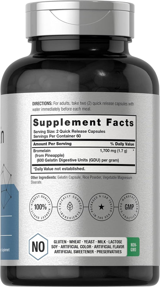Horbäach Bromelain 1700 Mg | 120 Capsules | Supports Digestive Health | Pineapple Enzyme Supplement | Non-Gmo, Gluten Free