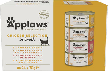 Applaws 100% Natural Wet Cat Food, Multipack Chicken Selection In Broth 70G Tin (24 X 70G Tins)1086Ml-A