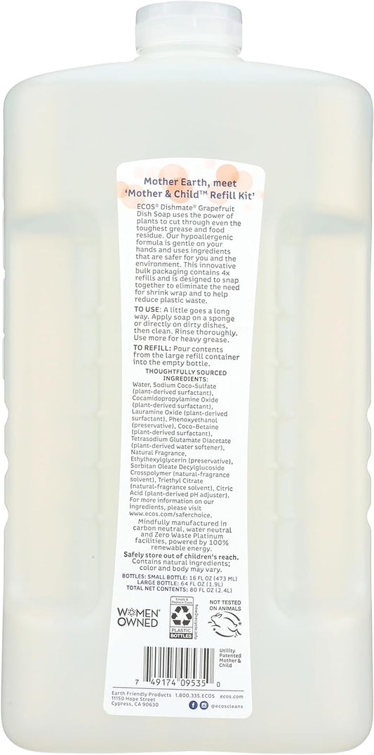 Ecos® Hypoallergenic Dishmate, 1 Count, Grapefruit, Grapefruit, Grapefruit, 80 Oz Bottles By Earth Friendly Products