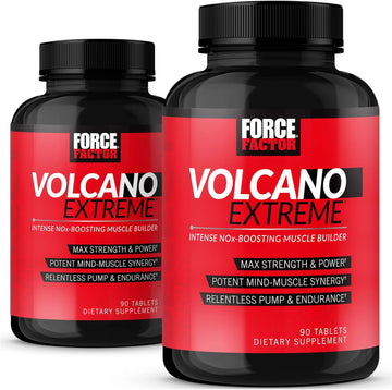 Force Factor Volcano Extreme, Pre Workout Nitric Oxide Booster Supplement For Men With Creatine, L-Citrulline, And Huperzine A For Better Muscle Pumps, 90 Count (Pack Of 2)