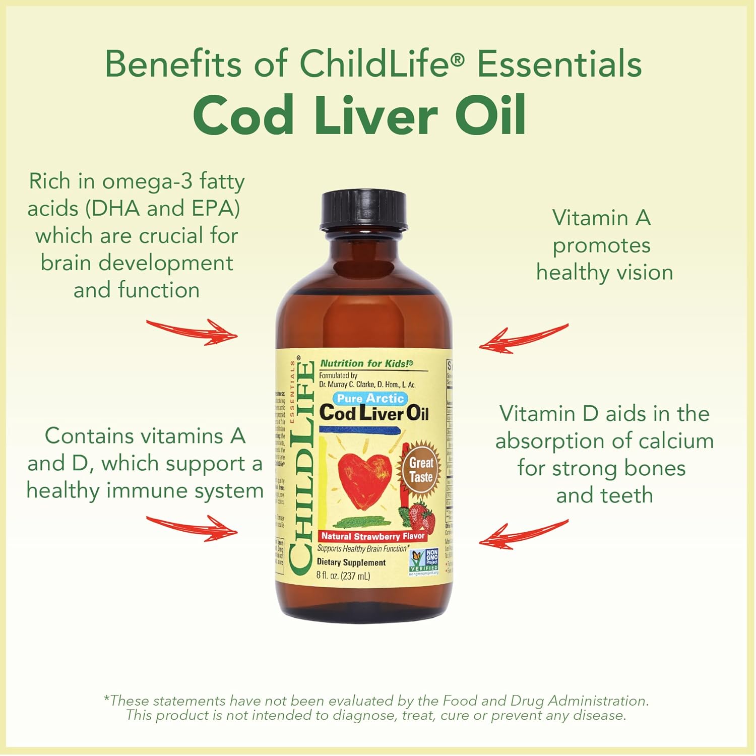 Childlife Essentials Cod Liver Oil For Kids - Kids Cod Liver Oil Liquid, Arctic Cod Liver Oil For Babies 6+ Months, Toddlers, & Kids, Added Dha, Epa, Omega-3 Fatty Acids - Strawberry, 8 Fl Oz : Health & Household