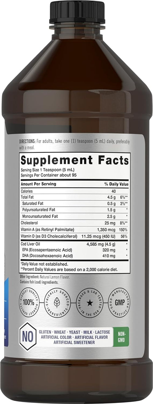 Arctic Cod Liver Oil with EPA/DHA | 2 x 16 fl oz | Natural Lemon Flavo