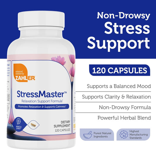 Zahler Stressmaster – Natural Relaxation & Calm Mood Support Formula – Valerian, Passionflower, Rhodiola, Gaba&L - Theanine Supplement For Women And Men – Kosher Gluten Free Non-Gmo (120Capsules)