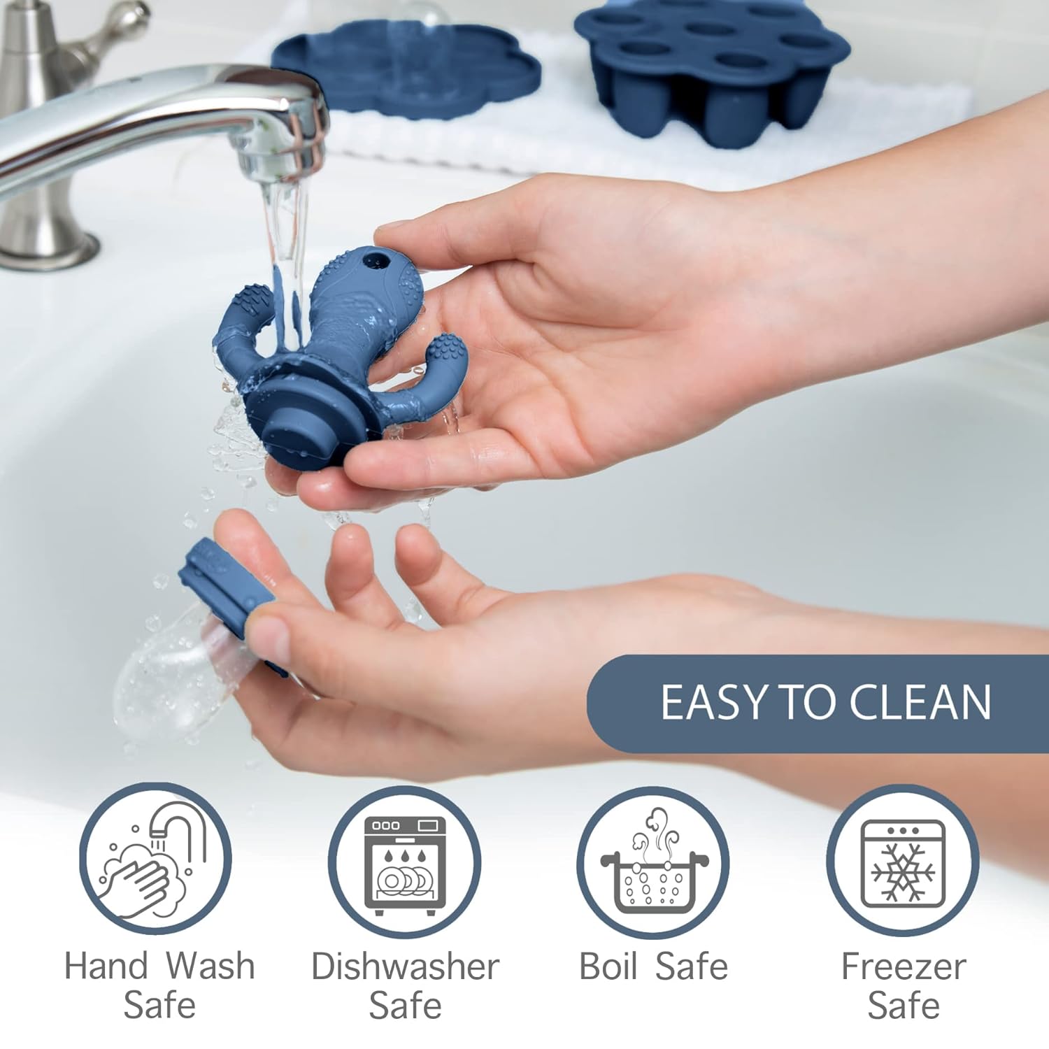 Little Twig Baby Fruit Feeder Pacifier Teether | Food Freezer Tray With Lid | Bpa Free Silicone Freezable Teether | Feeding Set For Breast Milk Ice Cubes, Baby Food, Fruit Purees (Steel Blue) : Baby