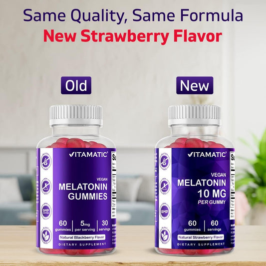 2 Pack - Vitamatic Melatonin 10Mg Per Gummy Vegetarian Gummies - Non-Habit Forming 60 Gummies Per Bottles (Total 120 Vegan Gummies)