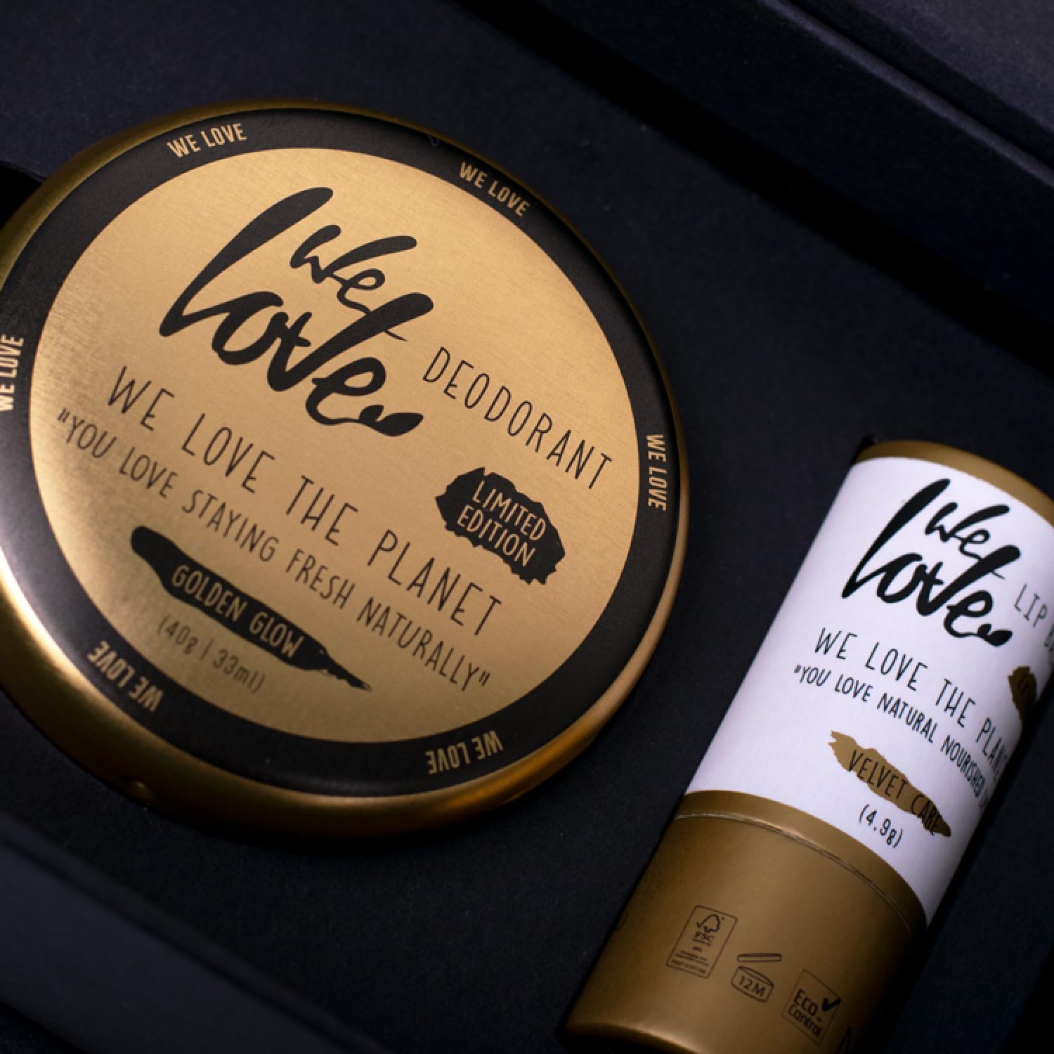 We Love The Planet - Golden Glow Gift Set - Contains Deodorant Tin & Lip Balm, Natural & Eco-Friendly Beauty Care