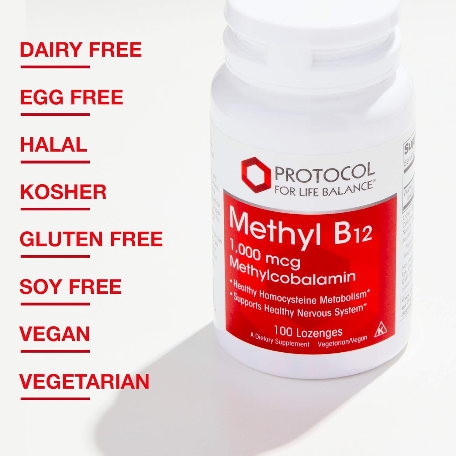 Protocol Methyl B12 1,000mcg - Vitamin B12 for Homocysteine Metabolism* - Supports Brain Health & Healthy Nervous System* - Kosher, Halal & Vegan - 100 Lozenges