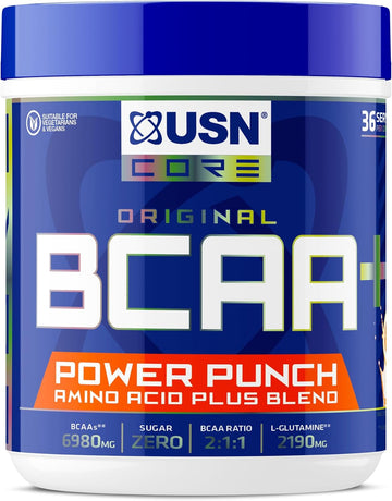 Usn Power Punch Bcaa Amino Acids Powder, Watermelon Flavour - 200G, Vegan Bcaa Powder, Vitamin B6 & No Sugar, Pre Workout Or Intra Workout Energy Drink Mix & Dietary Supplement To Maximise Performance