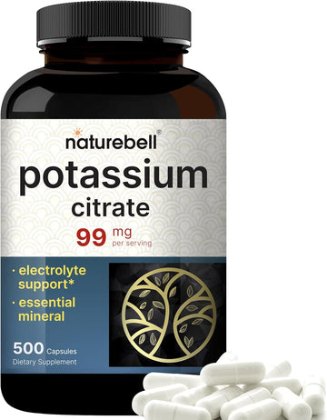 Potassium Citrate Supplement 99Mg, 500 Capsules | Easily Absorbed Chelated Form – Essential Mineral Electrolyte Balance – Supports Muscle, Bone, & Heart Health – Non-Gmo