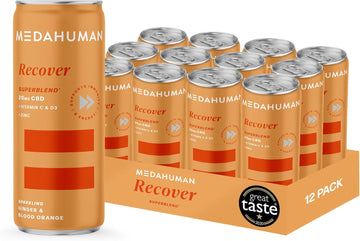 Medahuman Cbd Drink (20Mg), Recover, Blood Orange & Ginger, With Turmeric, Zinc, Vitamin C & D3, Low Calorie, Immune System Booster, Adaptogens & Cbd Infused Fizzy Drink (Pack Of 12 X 250Ml)