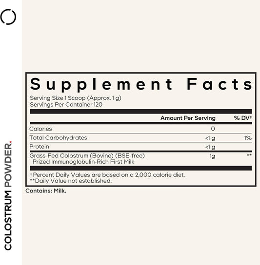 Codeage Bovine Colostrum Powder Supplement 4-Month Supply, 1000Mg Per Serving, Grass-Fed Ethically Sourced, Immunoglobulin-Rich Prized First Milk, Cold-Chain Pasteurized, Agglomerated, Non-Gmo, 4.3 Oz