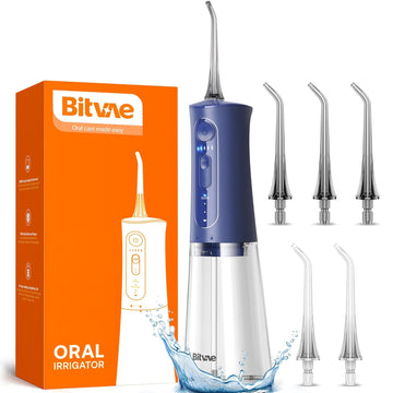 Bitvae Cordless Water Dental Flosser For Teeth, Portable 300Ml Water Teeth Cleaner Picks, 3 Cleaning Modes 6 Jet Tips, Water Dental Picks For Cleaning (Midnight Blue)