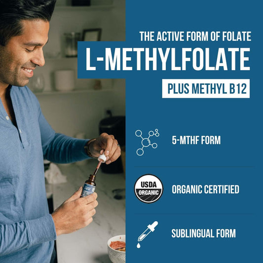 Organic Methyl Folate 1000 Mcg + Methyl B12 Cofactor (300 Servings)  Metabolically Active 5-Mthf Form, Organic Berry Flavor, Liquid Sublingual Form  Mood, Cognition, Methylation, Pregnancy (1Oz)