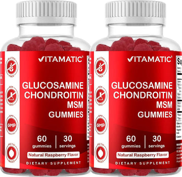 Vitamatic 2 Pack Glucosamine Chondroitin Gummies With Msm & Vitamin E - Joint Support - 60 Pectin Based Gummies