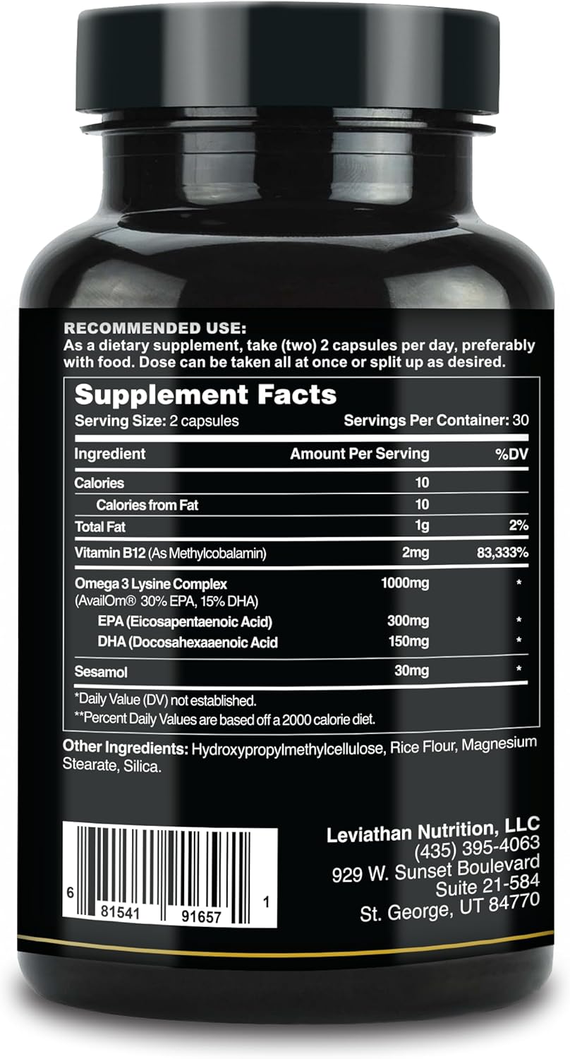 Leviathan Fish Oil Omega 3 Capsules | Premium Norwegian Omega 3 Fish Oil For Heart, Brain, & Immune Support | Superior Absorption Triple Strength Fish Oil Supplements - Free Form Epa & Dha : Health & Household