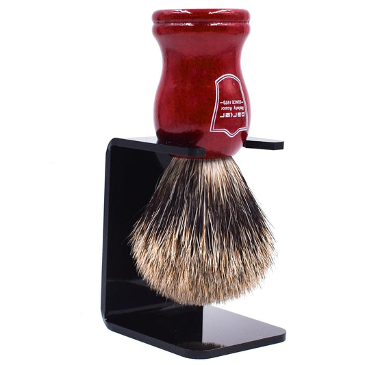 Parker Premium Handmade โLong-Loftโ 3-Band Pure Badger Shaving Brush With Rosewood Handle & Stand โ Dense 22 Mm Knot For Luxurious Lathering
