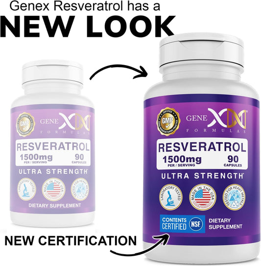 Genex Formulas Resveratrol 1500 Mg Supplement For Healthy Aging – Nsf Certified For Safety, Quality & Label Accuracy – Potent Antioxidant & Healthy Aging Formula - Gluten Free 90 Count