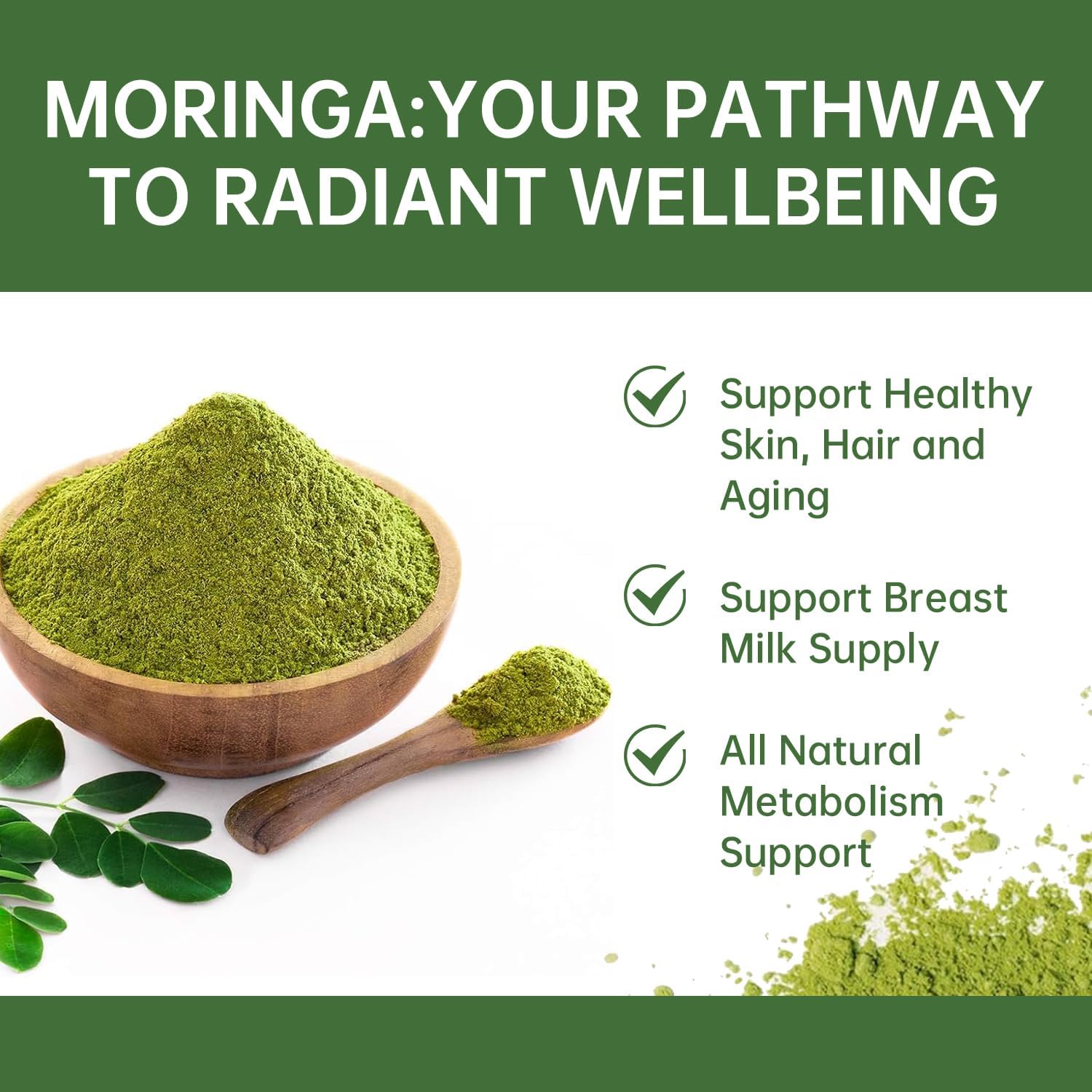 Organic Moringa Powder Moringa Oleifera Leaf Powder |Non-Gmo| Extra-Fine Quality |Perfect For Smoothies, Drinks, Tea, & Recipes |Natural Superfood | Vegan