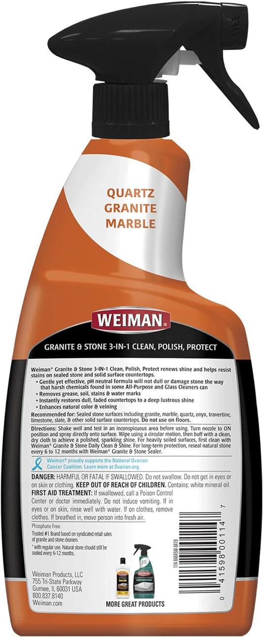 Weiman Granite Cleaner Polish And Protect 3 In 1-2 Pack - Streak-Free, Ph Neutral Formula For Daily Use On Interior & Exterior Natural Stone With Microfiber Towel