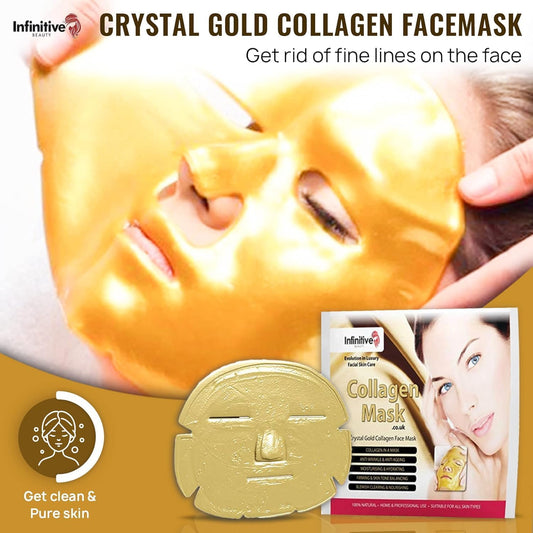 10 X New Infinitive Beauty Crystal 24K Gold Powder Gel Collagen Face Mask Masks Sheet Patch, Anti Ageing Aging, Skincare, Anti Wrinkle, Moisturising, Moisture, Hydrating, Uplifting