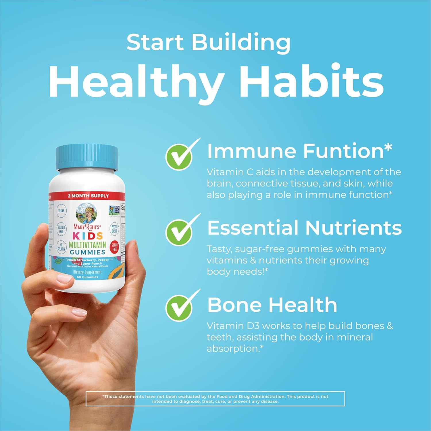 Maryruth Organics Kids Vitamins | Multi | Sugar Free | 2 Month Supply | Kids Multivitamin Gummies For Ages 2+ | Vegan | Only 1 Gummy A Day | 60 Count : Health & Household