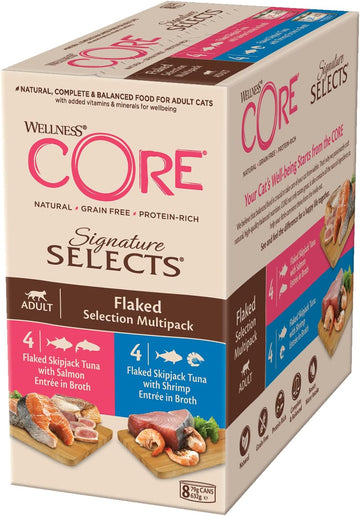 Wellness Core Signature Selects, Wet Cat Food, Cat Food Wet In Sauce, Grain Free Cat Food, High Meat Content, Flaked Selection Mix, 8 X 79 G10642