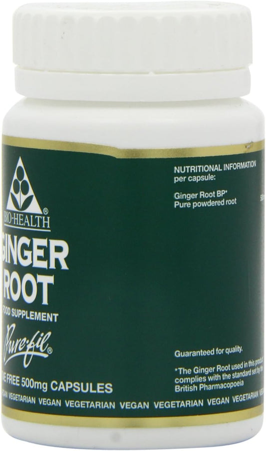 Bio-Health Ginger Root Herbal Food Supplement For Better Digestion And General Health, Relief For Nausea And Sickness, Suitable For Vegan And Vegetarians, Additive Free, 60 Capsules