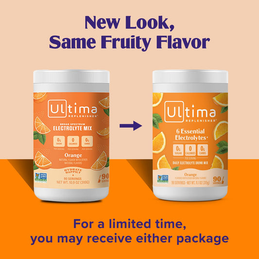 Ultima Replenisher Daily Electrolyte Drink Mix β Orange, 90 Servings β Hydration Powder With 6 Key Electrolytes & Trace Minerals β Keto Friendly, Vegan, Non- Gmo & Sugar-Free Electrolyte Powder