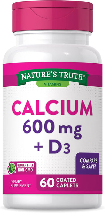 Calcium 600Mg With Vitamin D3 | 60 Count | Calcium Carbonate Supplement | Vegetarian, Non-Gmo & Gluten Free | By Nature'S Truth