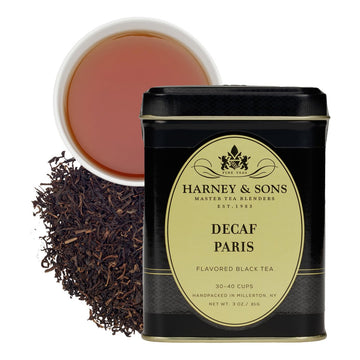 Harney & Sons Decaf Paris, 4 Oz Loose Leaf Black Tea W/ Fruit And Caramel Flavors