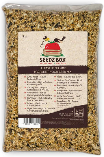 Parakeet Food 1Kg - Seed & Nut Feed Mix For Parakeets - Seedzbox Parakeet Food - Complete Foodstuff Specifically For Parakeets - Donation To Onetreeplanted