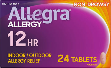 Allegra Adult 12-Hour Allergy Relief Tablets, Non-Drowsy Indoor And Outdoor Allergy Medicine, 60 Mg Fexofenadine Hci Antihistamine Pill, 12-Count