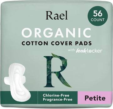 Rael Pads For Women, Organic Cotton Cover - Period Pad With Wings, Feminine Care, Sanitary Napkins, Light Absorbency, Unscented, Ultra Thin (Petite, 56 Count)