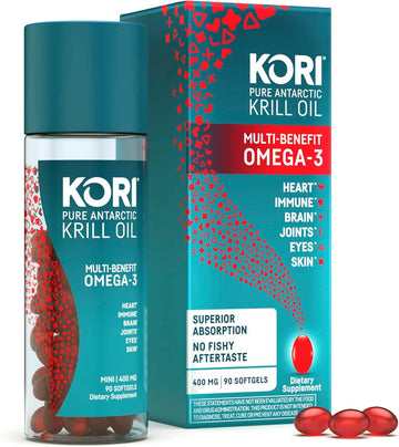 Kori Krill Oil Omega 3 Supplement, Antarctic Krill Oil With Superior Absorption Vs Fish Oil Alternative, 400 Mg Softgels, 90 Softgels, Epa & Dha