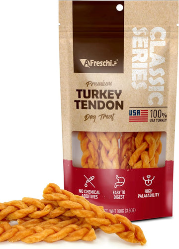 Afreschi Turkey Tendon For Dogs, Dog Treats For Classic Series, All Natural Human Grade Dog Treat, Suitable For Training Chew, Ingredient Sourced From Usa, Rawhide Alternative, Braided Stick