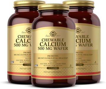 Solgar Chewable Calcium 500 Mg - 120 Wafers, Pack Of 3 - Promotes Musculoskeletal Health - Non-Gmo, Vegan, Gluten, Wheat & Dairy Free, Kosher - 180 Total Servings