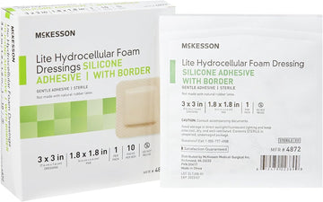 McKesson Lite Hydrocellular Foam Dressings, Sterile, Silicone Adhesive with Border, 3 in x 3 in, 10 Count, 20 Packs, 200 Total