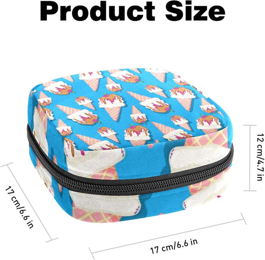 Anna Cowper Japanese Traditional Blue Geometric Pattern Sanitary Napkin Storage Bag Feminine Menstrual Cup Pouches Nursing Pad Holder Tampon Bags Portable Period Bag For Women Teen Girls 1Pcs