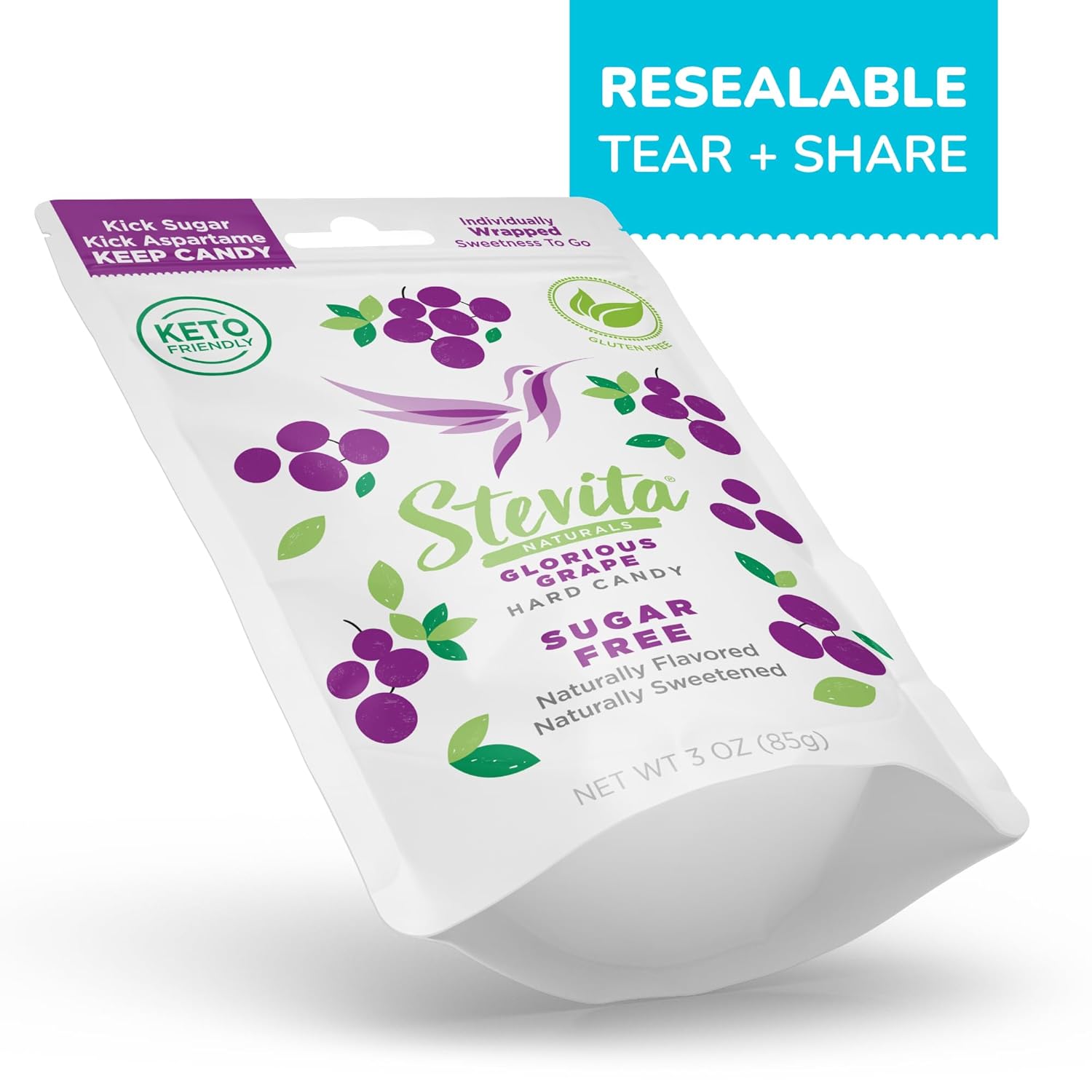 Stevita Hard Candy, Glorious Grape - Pack Of 6 - Sugar & Aspartame Free - Naturally Flavored & Sweetened - Non-Gmo, Gluten Free, Keto Friendly