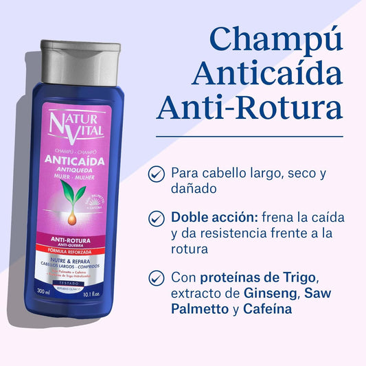 Naturvital Anti-Breakage Hair Loss Shampoo For Long Hair | Paraben And Silicone Free | With Saw Palmetto + Ginseng + Caffeine - 300 Ml