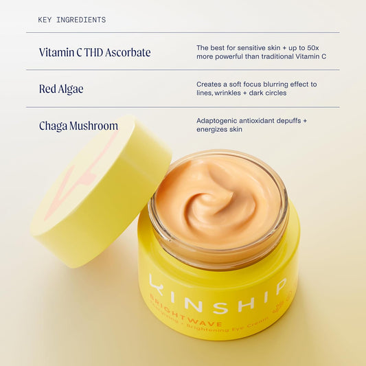 Kinship Brightwave Vitamin C Energizing + Brightening Eye Cream - Reduce Dark Circles & Puffiness - Diminishes Fine Lines & Under Eye Bags - Hydrating W/Antioxidants - Fragrance Free (0.5 Oz)