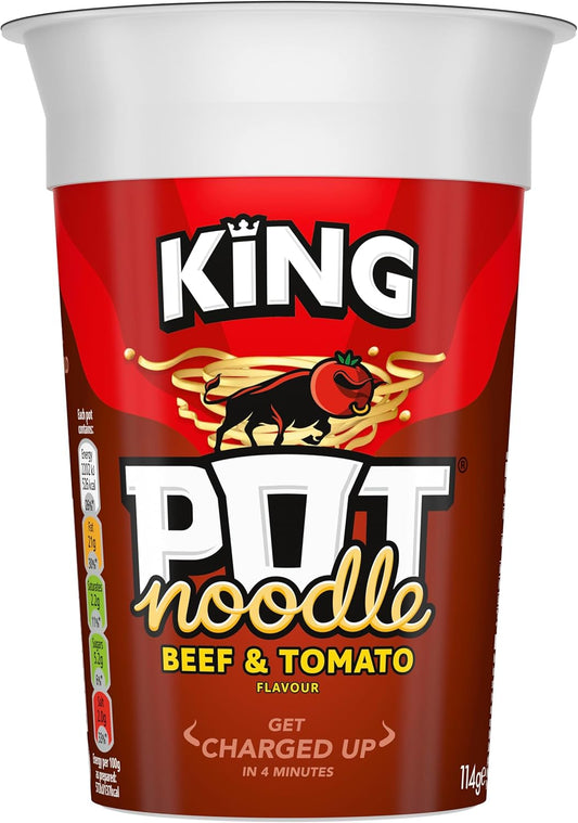 Pot Noodle King Pot Noodle Instant Vegetarian Snack Quick-To-Make Noodles , Beef & Tomato Flavour 12X 114 G