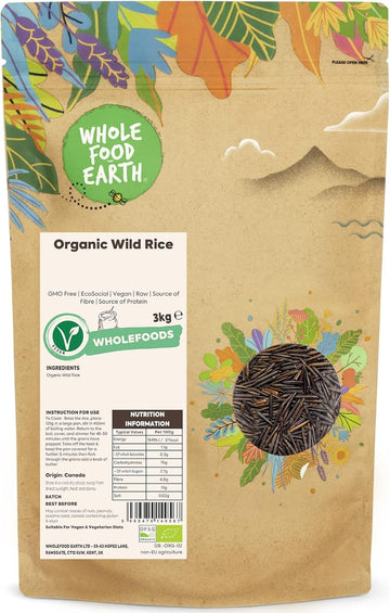 Wholefood Earth Organic Wild Rice 250G Gmo Free | Ecosocial | Vegan | Raw | Source Of Fibre | Source Of Protein | Certified Organic
