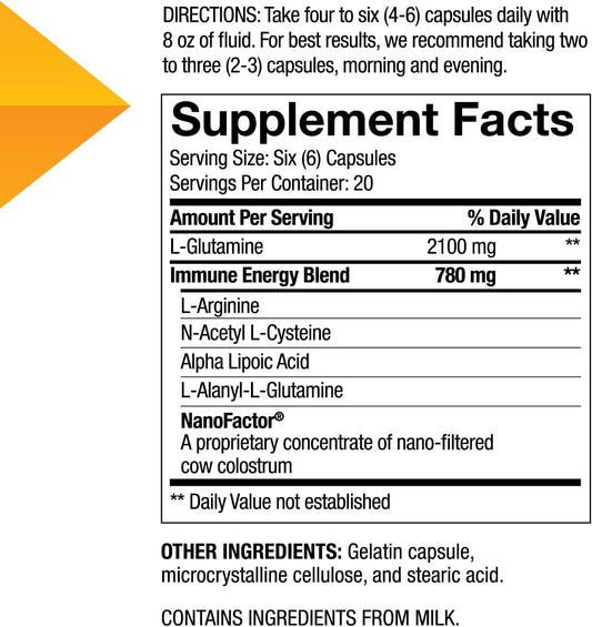 4Life Nanofactor Glutamine Prime - Dietary Supplement Supports Healthy Immune System Cell Activity - Supplement With L-Glutamine, L-Arginine, And Alpha Lipoic Acid - 120 Capsules