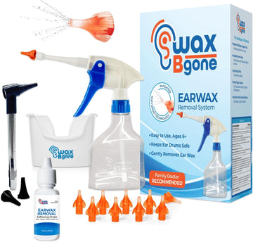 Waxbgone Earwax Removal Kit - Fast, Gentle, And Effective Ear Wax Removal Kit β Dissolve And Remove Earwax At Home - Includes Earwax Softening Drops, 10 Softspray Reusable Irrigation Tips, Otoscope