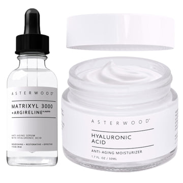 Asterwood Matrixyl 3000 W/Argireline Serum 1 Oz + Hyaluronic Acid Moisturizer 1.7 Oz
