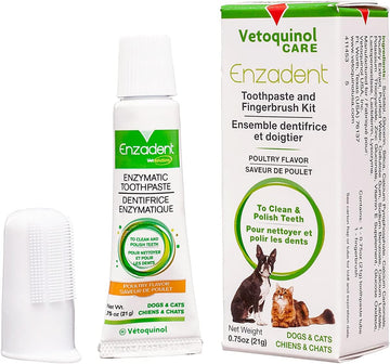 Vetoquinol Enzadent Enzymatic Toothpaste Kit + Fingerbrush For Cats & Dogs – .75Oz, Poultry Flavor – Oral Dental Care Kit: Removes Plaque, Polishes Teeth & Freshens Breath